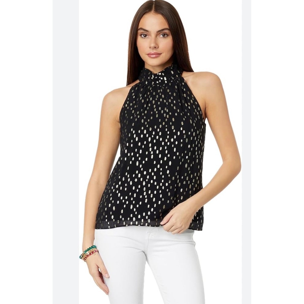 Lilly‎ Pulitzer Donita Halter Top in Onyx Viscose Metallic Clip Dobby NWT 8